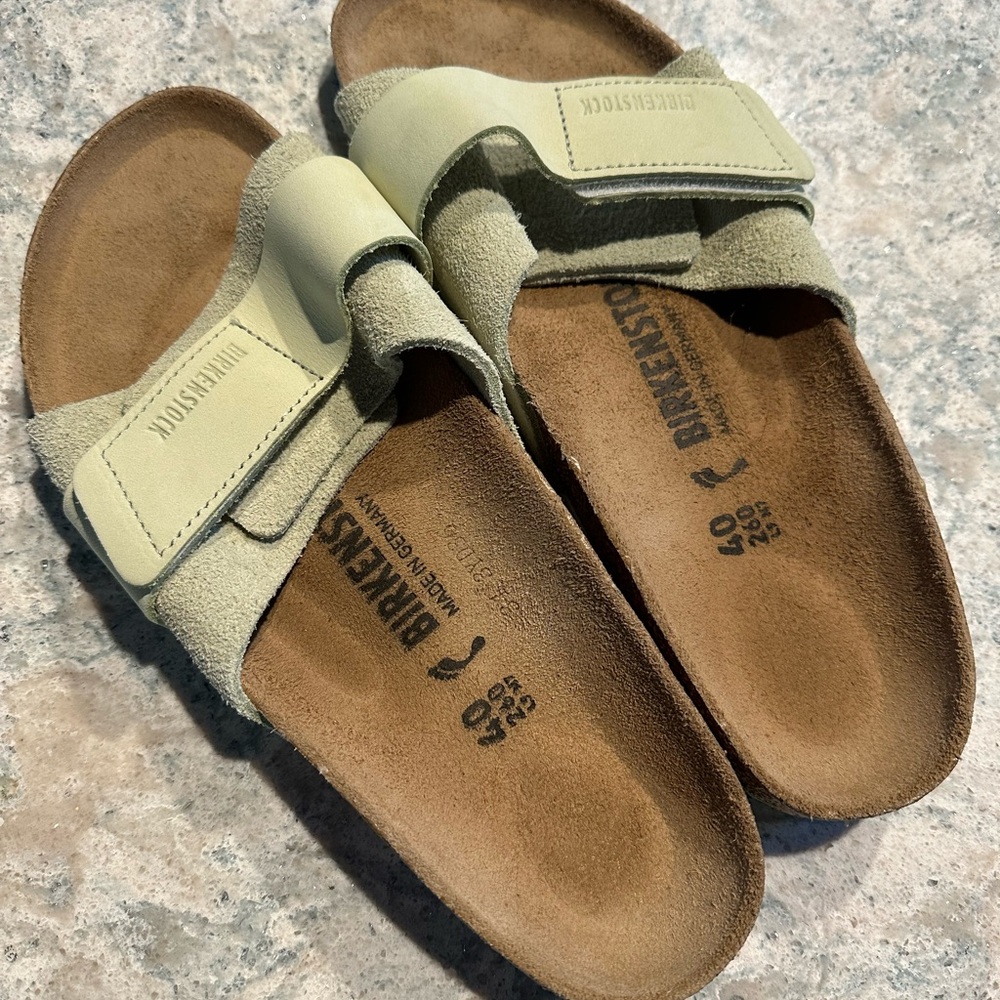 Birkenstock Suede Sandals in mint green